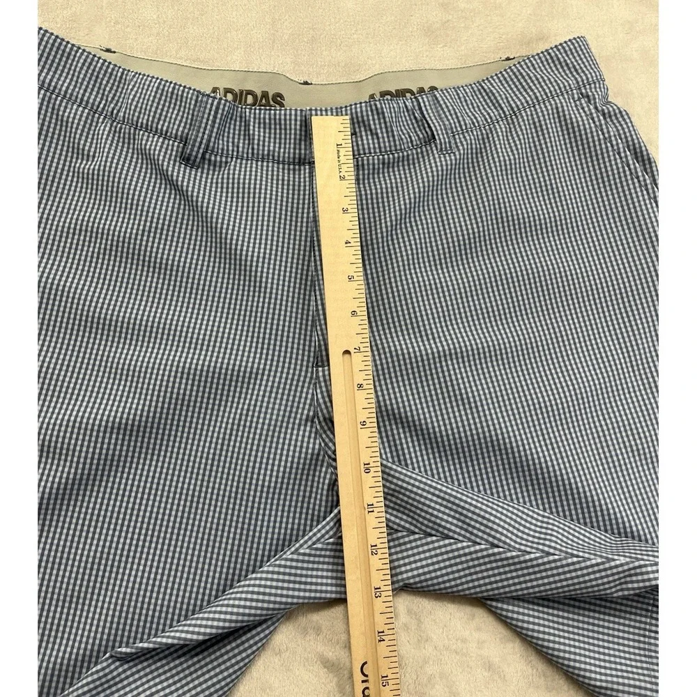 Adidas Short Men 38 Blue Checked 3 Stripes Performance Breathable Golf Casual